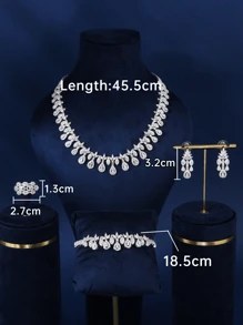 Hộp quà tặng trang sức 4 món cho phụ nữ trang trí mạ điện bạch kim rhodium cô dâu cưới 3A Cubic Zirconia cho ngày lễ tình nhân quà tặng Giáng sinh - Bộ hộp quà hình giọt nước - Xem 6