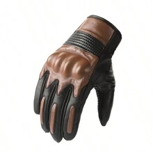 Men's Motorcycle Gloves Anti-Slip Wear-Resistant Breathable Genuine Goat Leather Biker Gloves - Brown - View 1