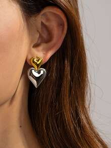 1pair Manufacturer Custom Service Smooth Heart-Shaped Silver Plated Stainless Steel Drop Earrings For Women Party Wearing - Yellow Gold - View 6