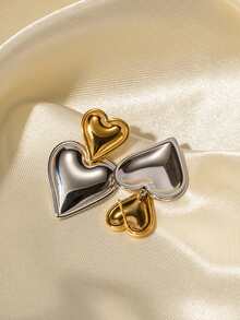 1pair Manufacturer Custom Service Smooth Heart-Shaped Silver Plated Stainless Steel Drop Earrings For Women Party Wearing - Yellow Gold - View 3