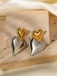 1pair Manufacturer Custom Service Smooth Heart-Shaped Silver Plated Stainless Steel Drop Earrings For Women Party Wearing - Yellow Gold - View 4