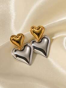 1pair Manufacturer Custom Service Smooth Heart-Shaped Silver Plated Stainless Steel Drop Earrings For Women Party Wearing - Yellow Gold - View 5