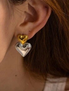 1pair Manufacturer Custom Service Smooth Heart-Shaped Silver Plated Stainless Steel Drop Earrings For Women Party Wearing - Yellow Gold - View 7
