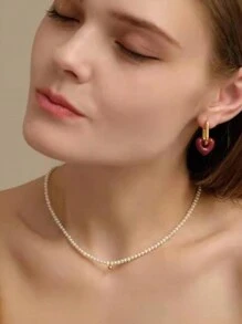 1條精緻小珍珠&迷你金球珍珠項鍊,極簡鎖骨鏈女式輕奢設計配件 - 白色 - 查看 6