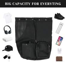 Swim Bag Mesh Drawstring Backpack Beach Backpack For Swimming, Gym, And Workout Gear - Black - View 4