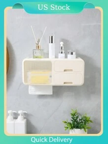 1pc White Wall Mounted Transparent Bathroom Storage Rack  Without Punching Bathroom Toiletries Storage Rack Transparent Bathroom Shelf Multifunctional Bathroom Space - White - View 1