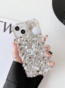 1pc Luxury Rhinestone Full Diamond Mirror Phone Case Compatible With Various Apple & Samsung Models, Including Full Coverage Protection - Clear - View 5