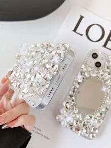 1pc Luxury Rhinestone Full Diamond Mirror Phone Case Compatible With Various Apple & Samsung Models, Including Full Coverage Protection - Clear - View 9