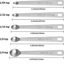 5 件裝小量匙套裝- Cuttte 不鏽鋼小量勺,用於烹飪烘焙,1/4 茶匙,1/8 茶匙,1/16 茶匙,1/32 茶匙,1/64 茶匙,茶匙用於、香料的迷你量匙 - 銀色 - 查看 2