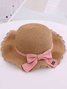 1套新款可愛公主風格遮陽帽＆草編帽＆公主包套裝,適用於日常和海灘活動 - 棕色 - 查看 3