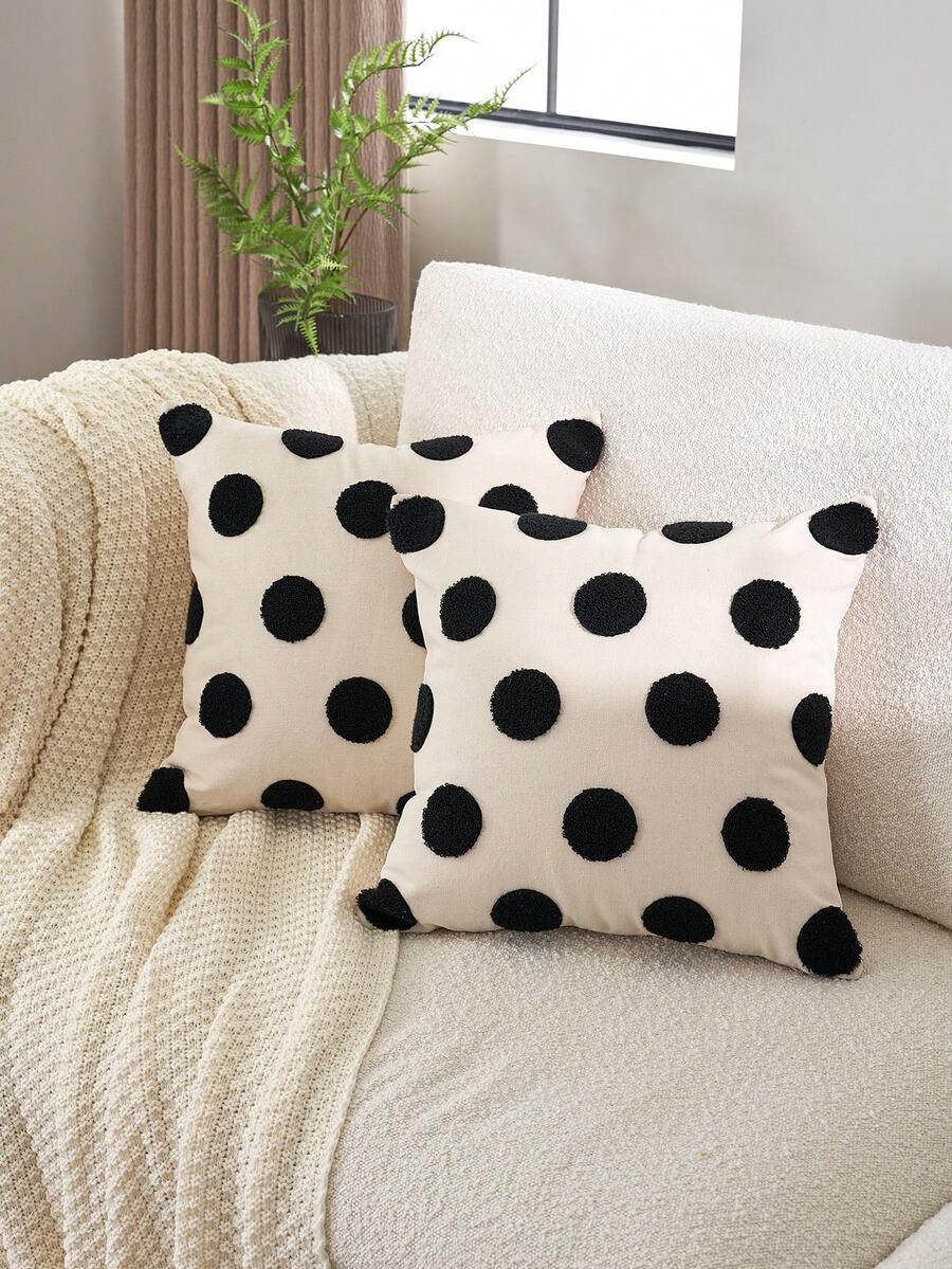 1pc Embroidery Decor Towel Fabric Pillow Cover, Washable - Black - View 1