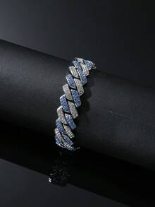 1pc Full Rhinestone Double Row Diamond-shaped Chain Necklace For Men, Hip Hop Style Daily Wear Chain Bracelet - Yellow Gold - View 2