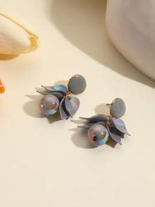 1對時尚長圓形葉子造型耳環附珠寶吊墜,多彩可愛的女性派對配飾 - 灰色 - 查看 2