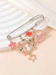 1 件可愛時尚卡通貓和星星形狀鋅合金油滴胸針適合女式衣服、包包、圍巾或帽子