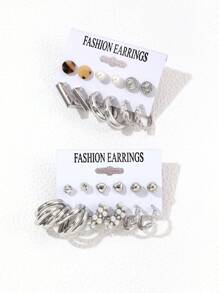 12 Pairs Fashionable Versatile Heart-Shaped Faux Pearl Decorated Earrings - Multicolor - View 10