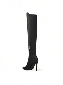 Women's Sexy Long Stretch Over The Knee Thigh High Boots Fashion Pointed Toe Stiletto High Heels Boots With Elastic Shaft And Side Zipper For Autumn Party Prom Festival Wearing - DA LỘN MÀU ĐEN - Xem 5