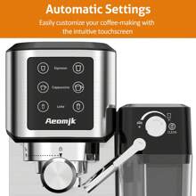 Aeomjk六合一義式咖啡機,內置奶泡器,20bar水泵,觸控按鈕,單/雙槍咖啡選擇,適用於卡布奇諾和拿鐵,xl1.0-l水箱,不鏽鋼材質 - 銀色 - 查看 5