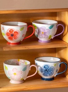 1 件手繪陶瓷咖啡杯,高端早餐杯,適合家庭和辦公室使用 - 紅色 - 查看 4