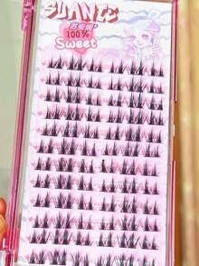 72pcs Cluster Style False Eyelashes, 12rows, Natural Cross Curl And Long, Soft And Adorable, Multiple Wearing Time, Daily Wear - Black - View 2