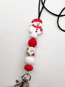 1pc Christmas Themed Silicone Beaded Non-detachable Keychain Lanyard For Office Id, Badge, Necklace, Gift - Red - View 13