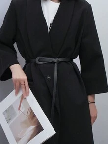 1 条女士细腰带，女士百搭打结装饰腰带，时尚外套、连衣裙、毛衣、百搭束腰带，不同款式的打结腰带 - 黑色 - 查看 2