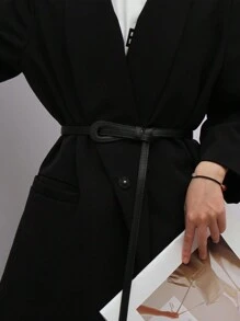 1 条女士细腰带，女士百搭打结装饰腰带，时尚外套、连衣裙、毛衣、百搭束腰带，不同款式的打结腰带 - 黑色 - 查看 3