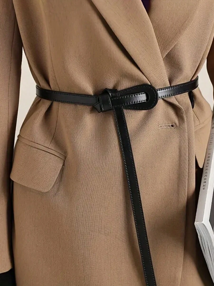 1 条女士细腰带，女士百搭打结装饰腰带，时尚外套、连衣裙、毛衣、百搭束腰带，不同款式的打结腰带 - 黑色 - 查看 1