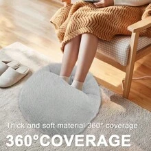 Usb暖足器電熱靴墊充電式墊子大口袋絨面防寒腳套快速加熱鞋子冬季辦公室家用暖皮膚按摩舒適暖膚拖鞋(灰色)