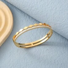 1pc Fashionable Clay Inlaid Rhinestone & Starry Sky Pattern Bracelet With Hollow Square Shaped Stainless Steel Bangle For Women's Daily Wear - square - View 3