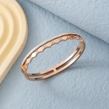 1pc Fashionable Clay Inlaid Rhinestone & Starry Sky Pattern Bracelet With Hollow Square Shaped Stainless Steel Bangle For Women's Daily Wear - square - View 4