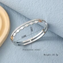 1pc Fashionable Clay Inlaid Rhinestone & Starry Sky Pattern Bracelet With Hollow Square Shaped Stainless Steel Bangle For Women's Daily Wear - square - View 2