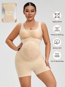 大碼高腰孕婦腹部支撐短褲帶可擴展腹部拼塊 - 米色 - 查看 4