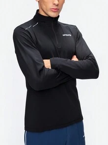 HOTSUIT 男士字母印花運動立領t恤健身服男士基礎款t恤 - 黑色 - 查看 3