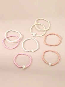 8pcs/Set Children's Rice Beads Heart Bracelet Combination - Multicolor - View 3