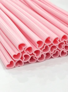 10pcs Pink Reusable Heart Design Straws For Drinking, Individually Wrapped Plastic Straw With Cute Heart Shape, For Valentines Day Cocktail Birthday Party Bridal Shower Wedding Supplies - Pink - View 6