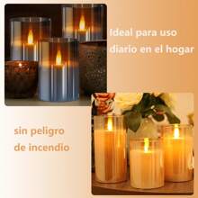 ANTSAY Weldmon 3件led大蠟燭,led茶燭,真實動態火焰,無煙,適用於派對、酒吧和家居裝飾(不含電池和遙控器) - 金色 - 查看 4