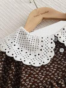 花朵印花凱波爾蕾絲插入短裙,適合年輕女孩 - 巧克力棕 - 查看 3