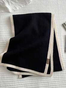 黑色针织羊毛围巾，纯色，时尚，简约个性化，情侣情趣围巾，女士围巾 - 黑色 - 查看 3