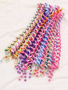 6pcs/set Random Color Children Girls' Diy Braiding Tool With Beads And Colorful Elastic Hair Ties For Daily Hair Styling - Watermelon Pink - View 6