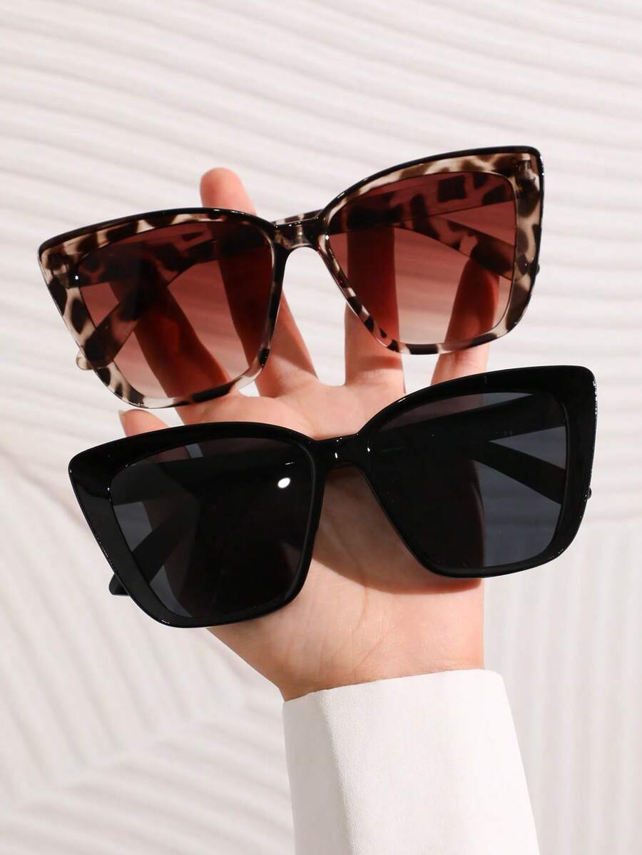 2pcs Women's Big Cat Eye Fashion Plastic Glasses, Suitable For Daily, School, Beach, Party And Other Occasions