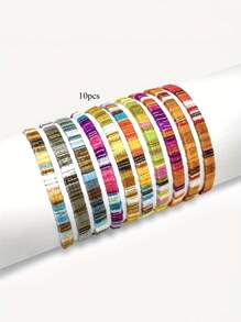 10入組波西米亞風格極簡主義可調窄帶天鵝絨手工編織情侶手鍊 - 彩色的 - 查看 1
