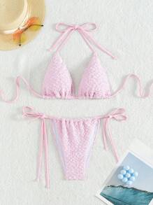 Textured Fabric Bikini Set Summer - Pink - View 1