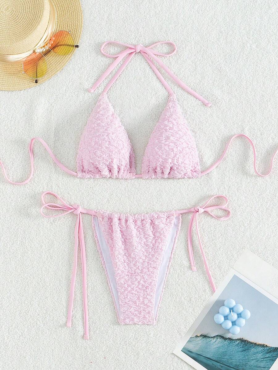 Textured Fabric Bikini Set Summer - Pink - View 1