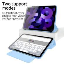 Ốp lưng Smart Folio mới tương thích với iPad Air 5/4 10,9 inch iPad thế hệ thứ 10 10,9 inch iPad Pro 1/2/3/4/5/6 thế hệ thứ 11/12,9 inch Hỗ trợ sạc bút chì thứ 2, Ốp lưng máy tính bảng mỏng - Màu xanh nhạt - Xem 8