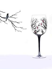 家居水晶玻璃彩繪杯,創意手繪四季植物玻璃酒杯,現代簡約風格(高腳杯) - 無色 - 查看 4