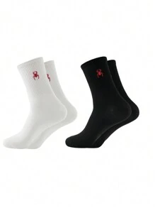 4 Pairs Of Men's Embroidered Dinosaur Pattern Socks, Four Seasons Style, European And American Sizes, Sufficient Size, Comfortable, Breathable, Wear-Resistant And Not Stuffy, Suitable For Daily Wear, Suitable For Both Men And Women, Made Of High-Quality Fabric, Fall - Black and White - View 3