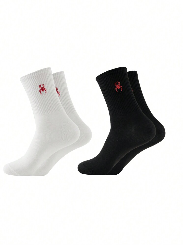 4双男士刺绣恐龙图案袜子，四季款，欧美尺码，尺码充足，舒适透气，耐磨不闷热，适合日常穿着，男女适用，采用优质面料制成，秋季 - 黑與白 - 查看 3