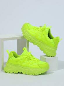 Zapatos casuales deportivos de color verde fluorescente, portátiles y transpirables, zapatos de caminata con diseño de moda y clásico, con cuña aumentadora de altura y plataforma gruesa, adecuados como regalo para fiestas y festivales
