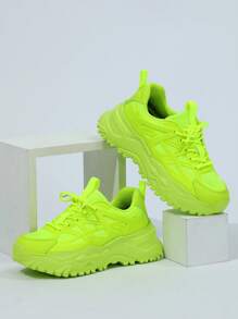 Zapatos casuales deportivos de color verde fluorescente, portátiles y transpirables, zapatos de caminata con diseño de moda y clásico, con cuña aumentadora de altura y plataforma gruesa, adecuados como regalo para fiestas y festivales