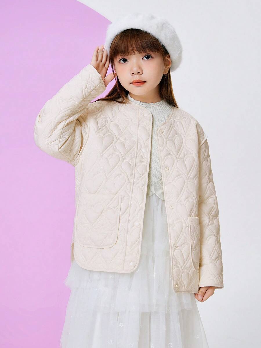 Balabala Tween Girl Simple Winter Coat - White - View 1